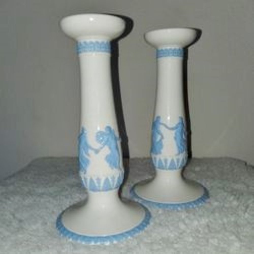 Beautiful Pair of Wedgwood "Dancing Hours" Tall Candle Sticks